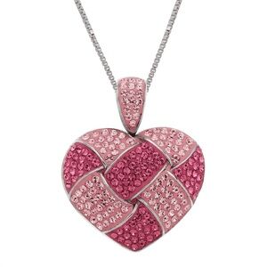 Finecraft Woven Heart Pendant with Pink Crystals in Sterling Silver, 18"